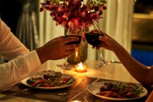 Romantic dinner with wine